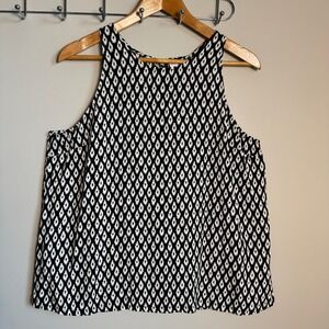 Old Navy Womens Black White‎ Geometric Print Sleeveless Blouse Tank Top L Career